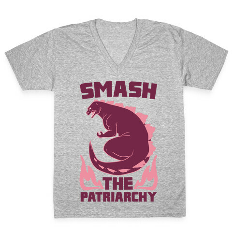 Smash the Patriarchy - Godzilla V-Neck Tee Shirt