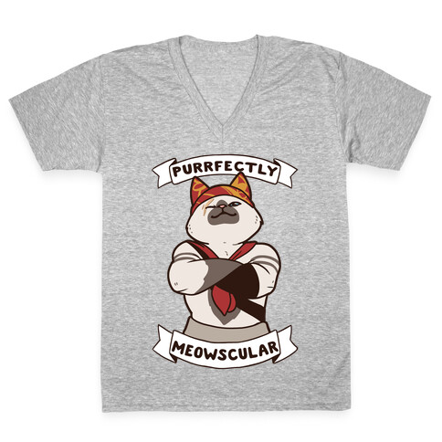 Purrfectly Meowscular  V-Neck Tee Shirt