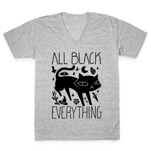 All Black Everything Cat V-Neck Tee Shirt