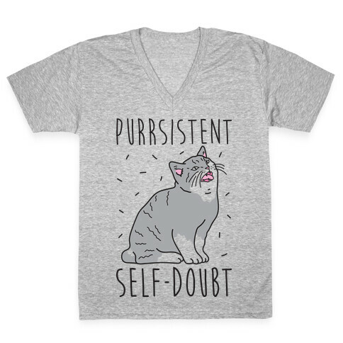 Purrsistent Self-Doubt Cat V-Neck Tee Shirt