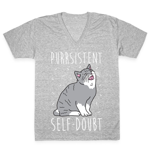 Purrsistent Self-Doubt Cat V-Neck Tee Shirt