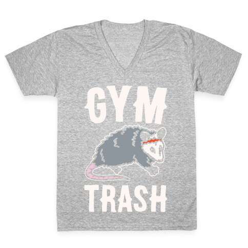 Gym Trash Opossum White Print V-Neck Tee Shirt