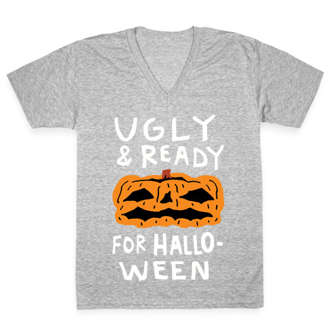 Ugly And Ready For Halloween Pumpkin V-Neck Tee Shirt