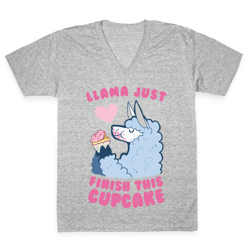 Llama Just Finish This Cupcake V-Neck Tee Shirt