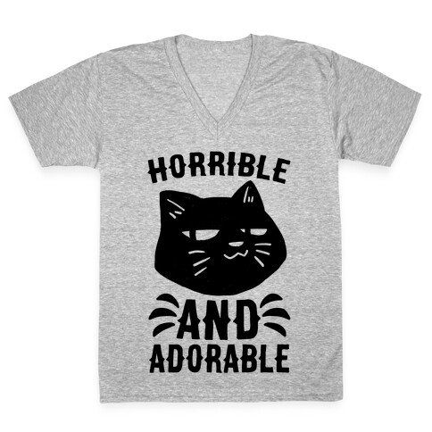 Horrible and Adorable - Cat V-Neck Tee Shirt