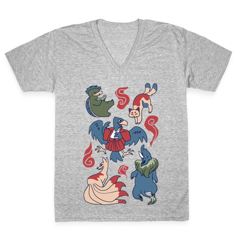 Yokai Guys Pattern  V-Neck Tee Shirt
