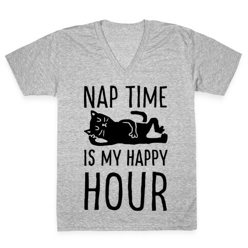 Nap Time Is My Happy Hour Cat V-Neck Tee Shirt