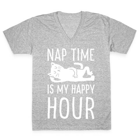 Nap Time Is My Happy Hour Cat V-Neck Tee Shirt