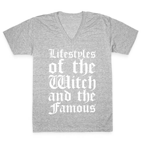 Lifestyles of The Witch and The Famous Parody White Print V-Neck Tee Shirt