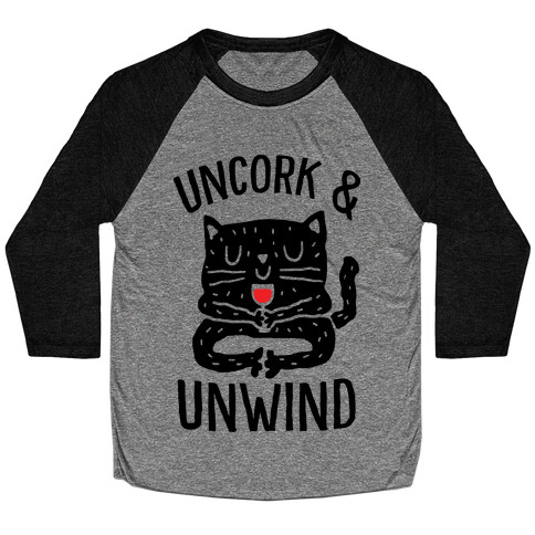Uncork And Unwind Yoga Cat Baseball Tee