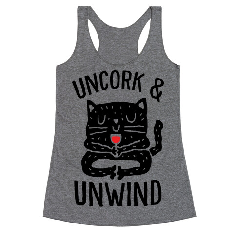Uncork And Unwind Yoga Cat Racerback Tank Top