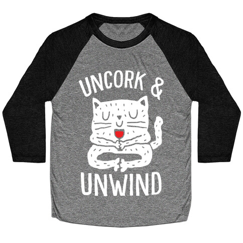 Uncork And Unwind Yoga Cat Baseball Tee