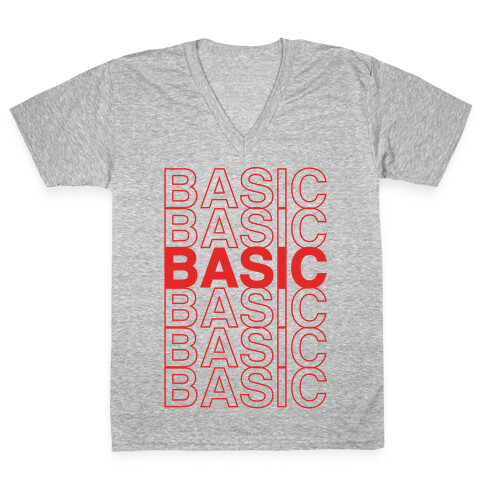 Basic Thank You Grocery Bag Parody White Print V-Neck Tee Shirt