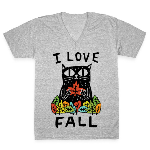 I Love Fall Cat V-Neck Tee Shirt