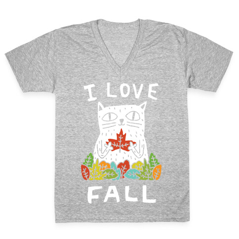 I Love Fall Cat V-Neck Tee Shirt