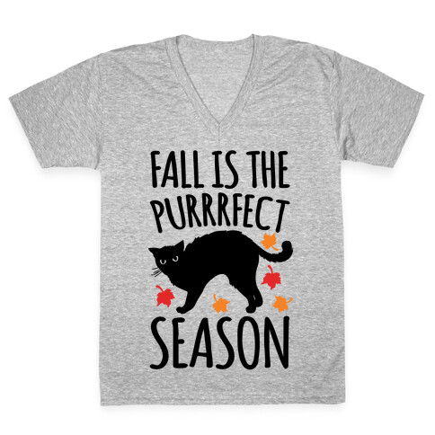 Fall Is The Purrrfect Season Cat Parody V-Neck Tee Shirt