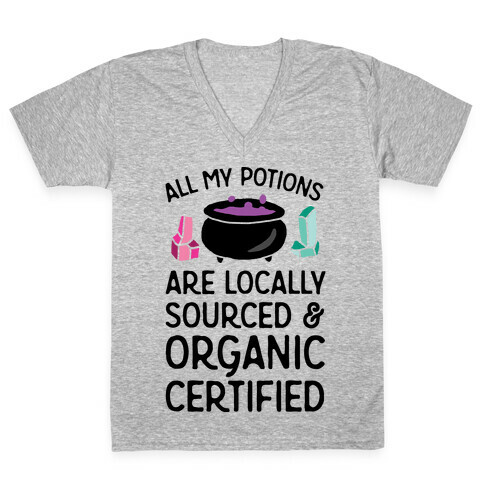 All My Potions Are Organic Witch V-Neck Tee Shirt