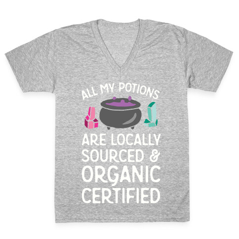 All My Potions Are Organic Witch V-Neck Tee Shirt