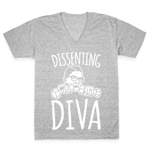 Dissenting Diva RBG Parody White Print V-Neck Tee Shirt