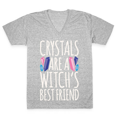Crystals Are A Witch's Best Friend White Print V-Neck Tee Shirt