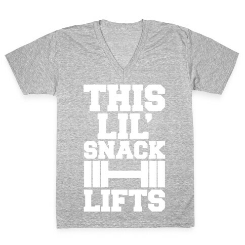 This Lil' Snack Lifts White Print V-Neck Tee Shirt