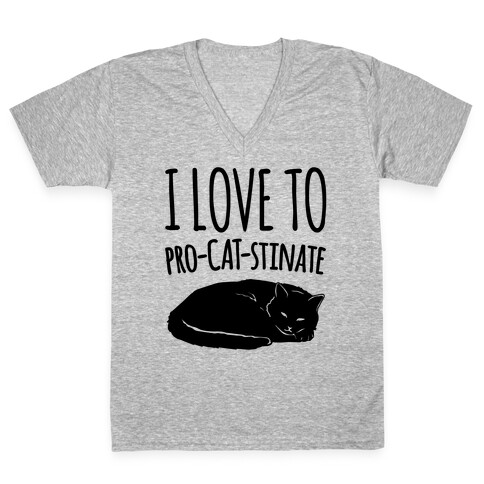 I Love To Pro-Cat-Stinate Cat Parody V-Neck Tee Shirt