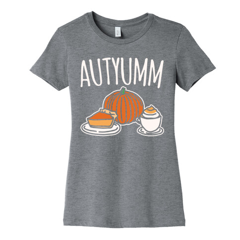 Autyumm Autumn Foods Parody White Print Womens T-Shirt
