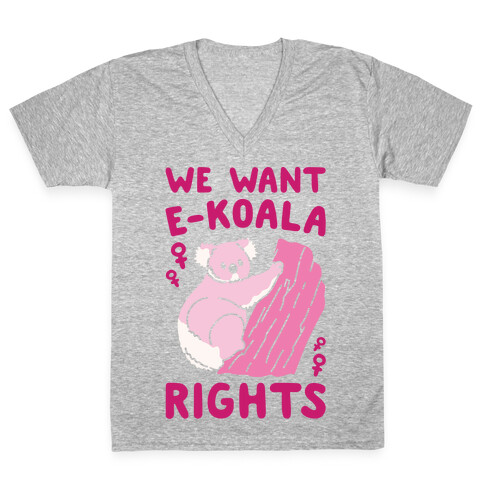 We Want E-koala Rights Koala Parody White Print V-Neck Tee Shirt