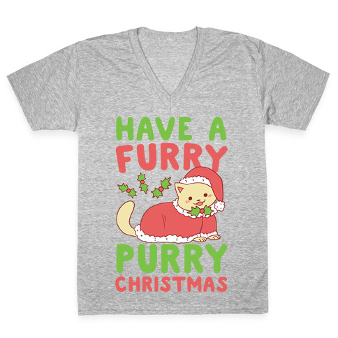 Have a Furry, Purry Christmas  V-Neck Tee Shirt