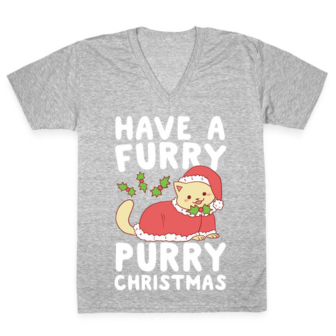 Have a Furry, Purry Christmas  V-Neck Tee Shirt