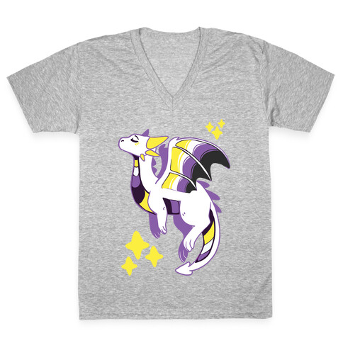 Non-Binary Pride Dragon V-Neck Tee Shirt