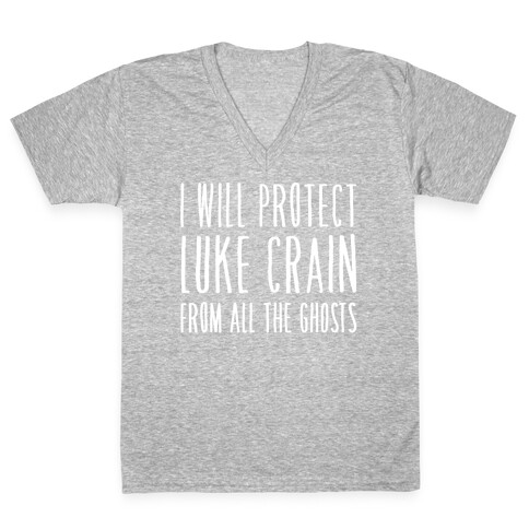 I Will Protect Luke Crain Parody White Print V-Neck Tee Shirt