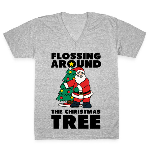 Flossing Around the Christmas Tree V-Neck Tee Shirt