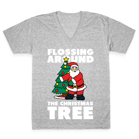 Flossing Around the Christmas Tree V-Neck Tee Shirt