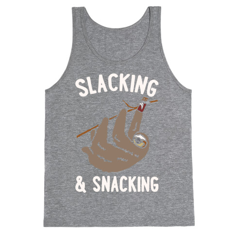 Slacking and Snacking Sloth White Print Tank Top