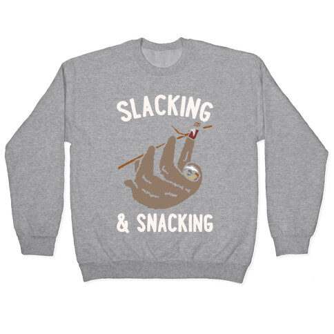 Slacking and Snacking Sloth White Print Pullover