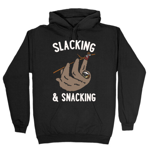 Slacking and Snacking Sloth White Print Hooded Sweatshirt