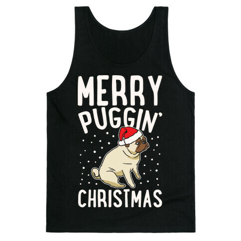 Merry Puggin' Christmas Pug White Print Tank Top