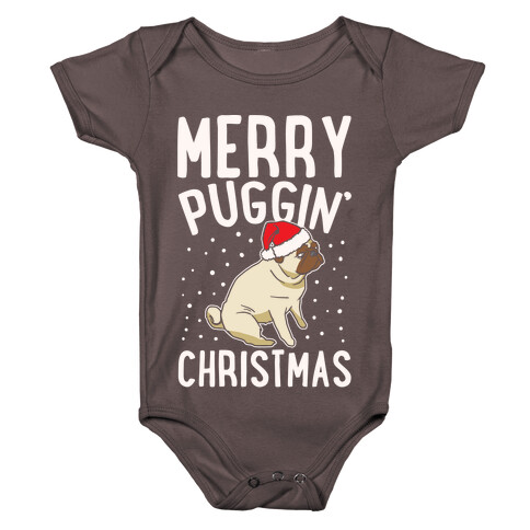 Merry Puggin' Christmas Pug White Print Baby One-Piece