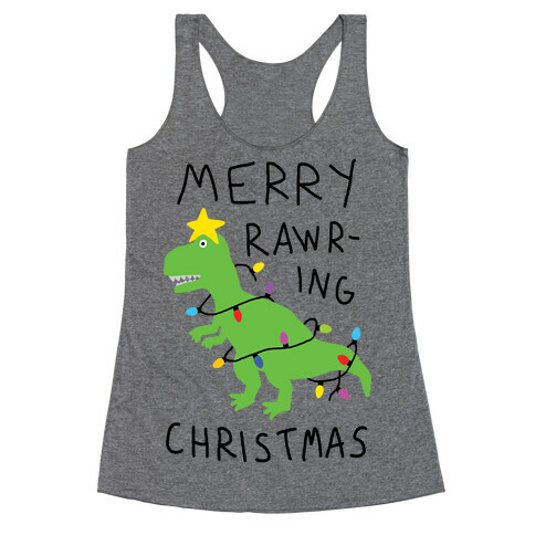 Merry Rawring Christmas Dinosaur Racerback Tank Top