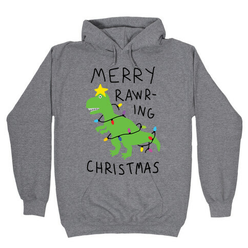 Merry Rawring Christmas Dinosaur Hooded Sweatshirt