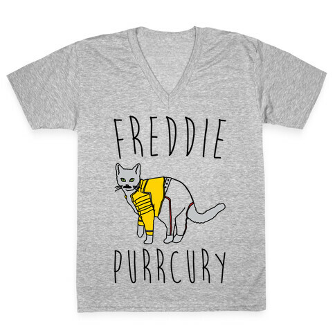 Freddie Purrcury Cat Parody V-Neck Tee Shirt