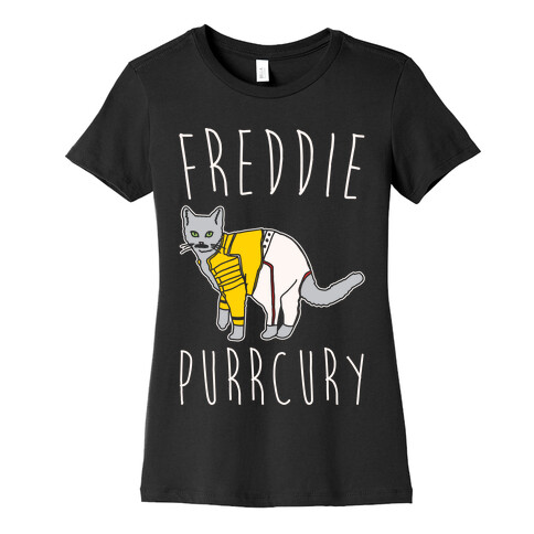 Freddie Purrcury Cat Parody White Print Womens T-Shirt