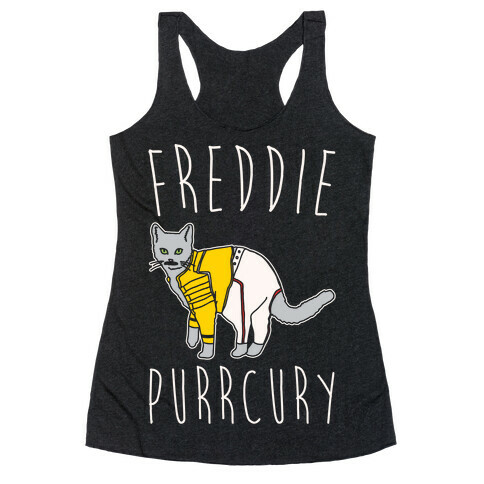 Freddie Purrcury Cat Parody White Print Racerback Tank Top