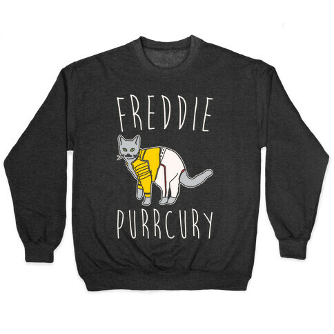Freddie Purrcury Cat Parody White Print Pullover