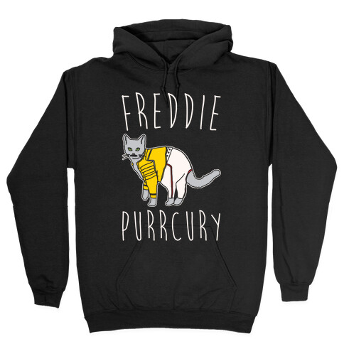 Freddie Purrcury Cat Parody White Print Hooded Sweatshirt