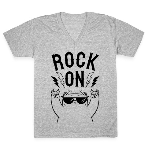 Rock On Cat V-Neck Tee Shirt