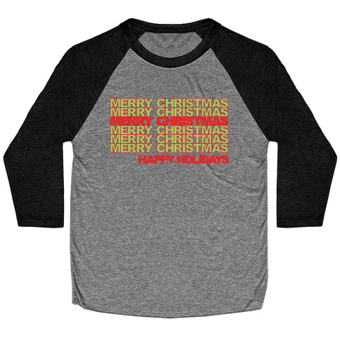 Merry Christmas Thank You Bag Parody White Print Baseball Tee