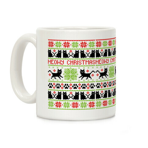 Meowy Christmas Cat Sweater Pattern Coffee Mug