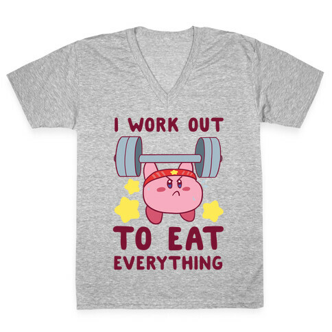 I Work Out to Eat Everything (Kirby) V-Neck Tee Shirt